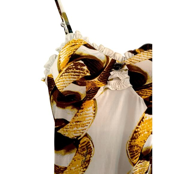 Roberto Cavalli Vintage Chain Print Slip Dress Size M Gold Baroque Y2K Runway - Picture 3 of 8